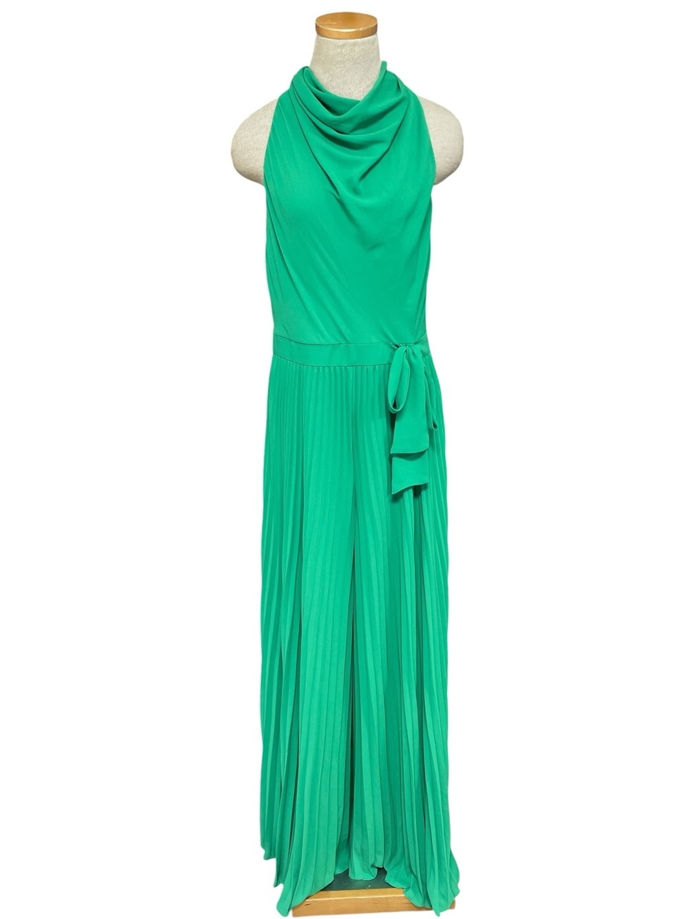 Halston NWT Green Sleeveless Cowl Neck Pleated Jumpsuit Pantsuit